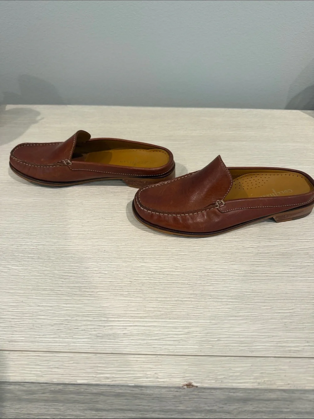 Cole Haan Chestnut Brown Leather Slip-On Mule Loafers